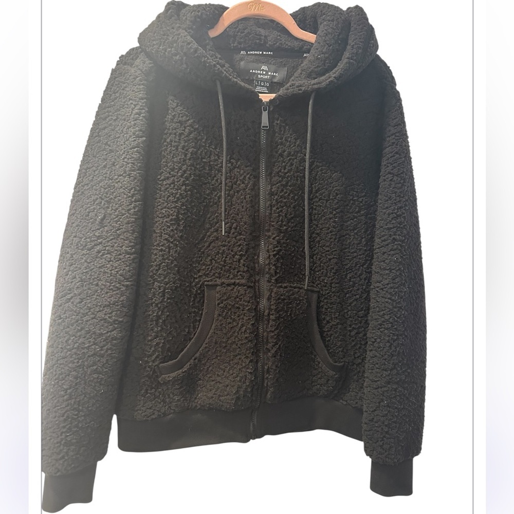 Andrew Marc Black Full Zip Sherpa Jacket W/Hood